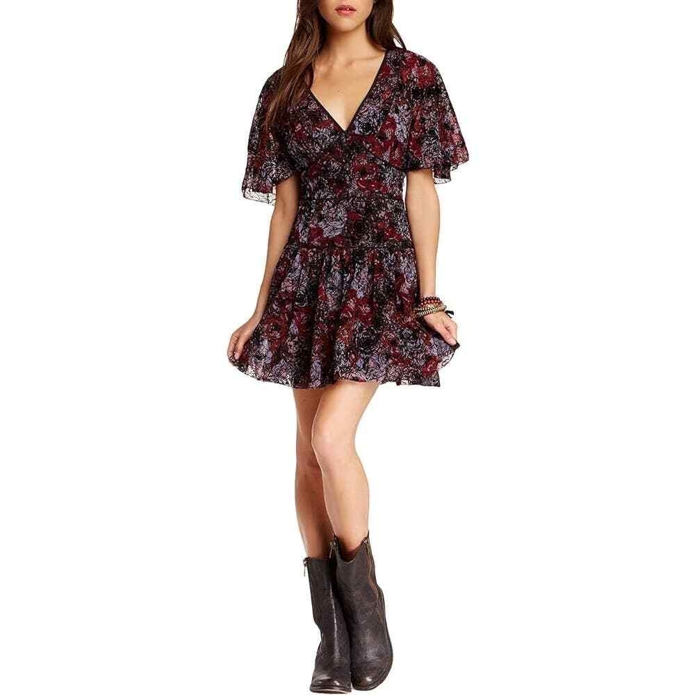 Free People Burgundy Floral Mini Dress